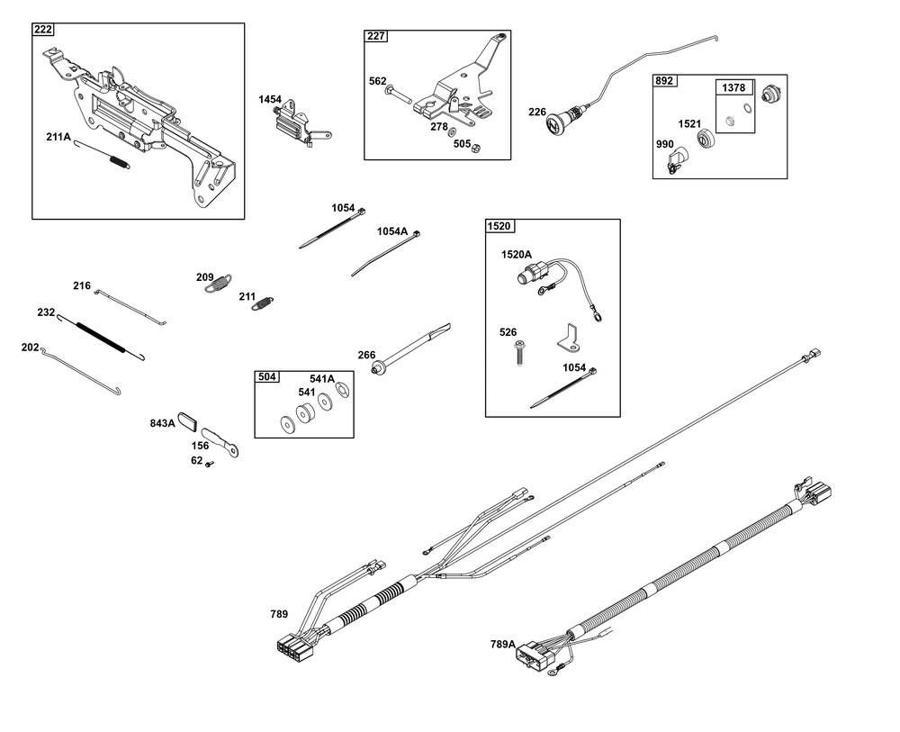 Controls Group Diagram and Parts List for 541477-2240-H7 400000 - 699999 Briggs and Stratton Engine